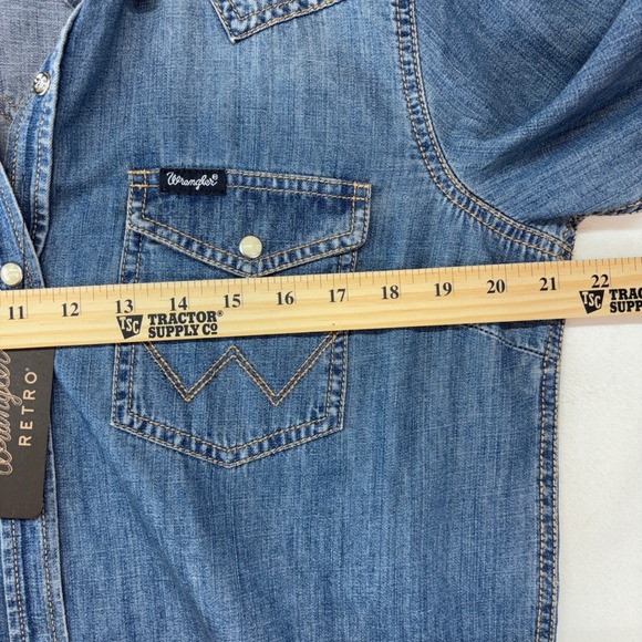 Wrangler Retro Denim Shirt Dress Medium New Long Sleeve Button Front Western - Picture 7 of 9